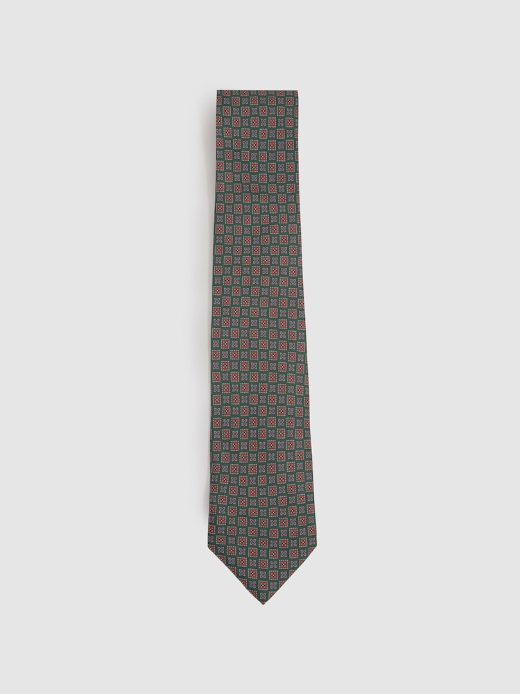 Reiss Forest Green Aderci Silk Square Floral Tie - Image 1 of 5