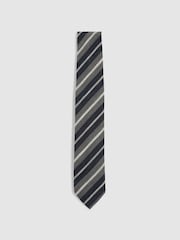 Reiss Navy/Charcoal Verona Textured Stripe Silk Blend Tie - Image 1 of 5