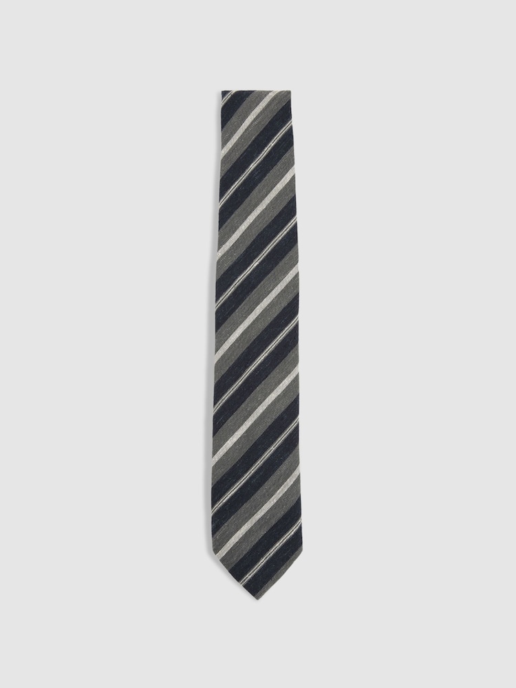 Reiss Navy/Charcoal Verona Textured Stripe Silk Blend Tie - Image 1 of 5 Reiss Navy/Charcoal Verona Textured Stripe Silk Blend Tie - Image 1 of 5