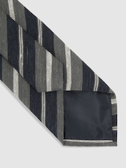 Reiss Navy/Charcoal Verona Textured Stripe Silk Blend Tie - Image 4 of 5