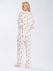 Loungeable Cream Cute Christmas Reindeer Button Shirt And Long Joggers Pyjamas Set - Image 2 of 9