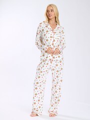 Loungeable Cream Cute Christmas Reindeer Button Shirt And Long Joggers Pyjamas Set - Image 3 of 9