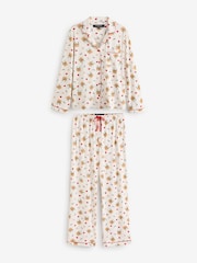 Loungeable Cream Cute Christmas Reindeer Button Shirt And Long Joggers Pyjamas Set - Image 7 of 9
