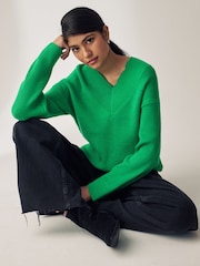 Bright Green V-Neck Knit Jumper - Image 1 of 5