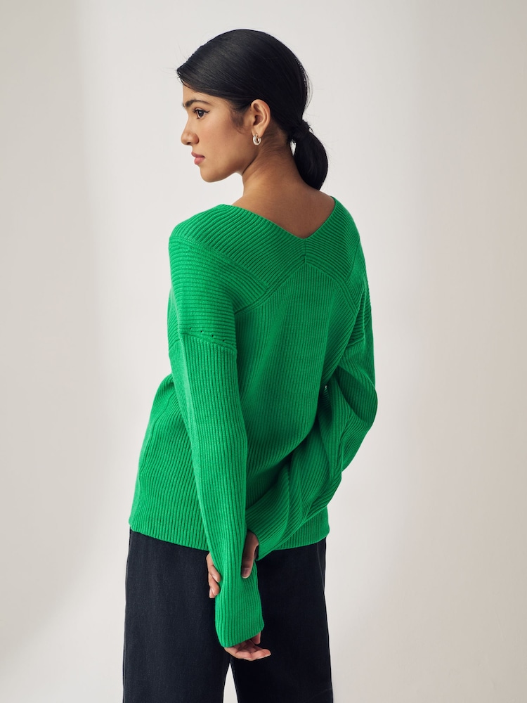 Bright Green V-Neck Knit Jumper - Image 2 of 5