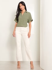 Lipsy Khaki Green Short Sleeve Utility Shirt - Image 2 of 4