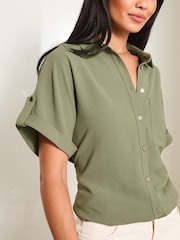 Lipsy Khaki Green Short Sleeve Utility Shirt - Image 3 of 4