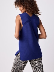 Cobalt Blue Longline Sleeveless Ribbed V-Neck Knitted Tank Vest Top - Image 3 of 8