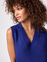 Cobalt Blue Longline Sleeveless Ribbed V-Neck Knitted Tank Vest Top - Image 4 of 8