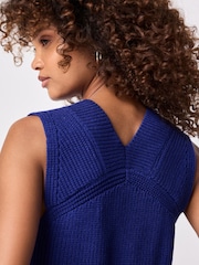 Cobalt Blue Longline Sleeveless Ribbed V-Neck Knitted Tank Vest Top - Image 5 of 8