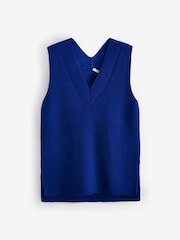 Cobalt Blue Longline Sleeveless Ribbed V-Neck Knitted Tank Vest Top - Image 6 of 8