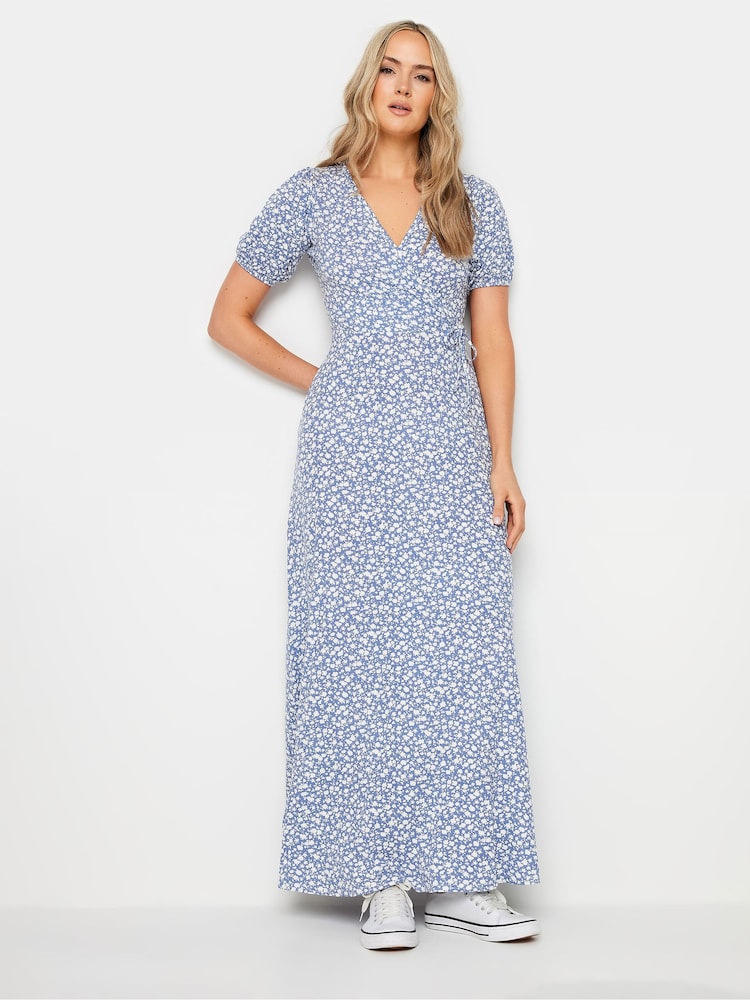 Long Tall Sally Blue/White Ditsy Wrap Maxi Dress - Image 1 of 5