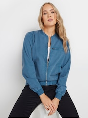 Long Tall Sally Blue 100% Cotton Acid Wash Denim Bomber Jacket - Image 1 of 5