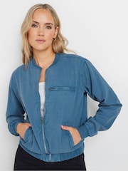 Long Tall Sally Blue 100% Cotton Acid Wash Denim Bomber Jacket - Image 2 of 5