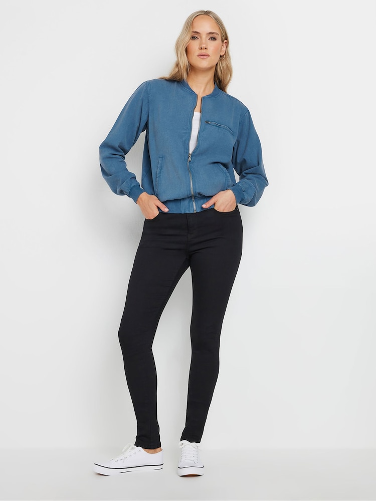 Long Tall Sally Blue 100% Cotton Acid Wash Denim Bomber Jacket - Image 3 of 5