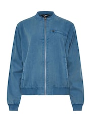 Long Tall Sally Blue 100% Cotton Acid Wash Denim Bomber Jacket - Image 5 of 5