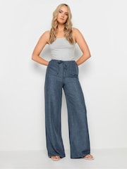 Long Tall Sally Blue Textured Wide Leg Trousers - Image 1 of 5