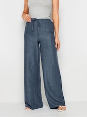 Long Tall Sally Blue Textured Wide Leg Trousers - Image 2 of 5