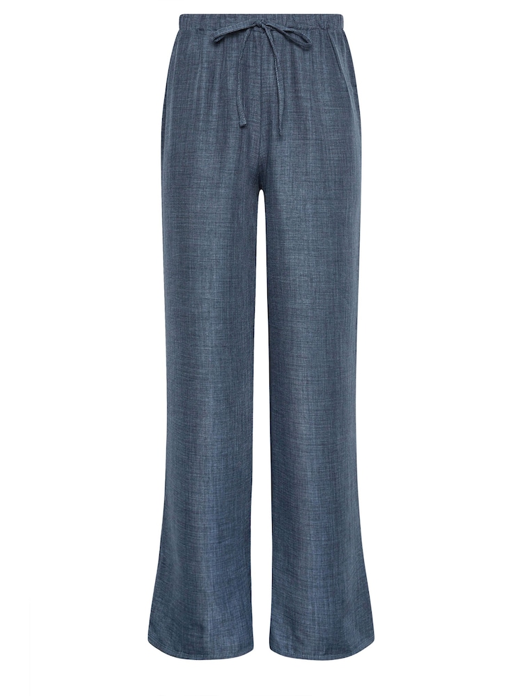Long Tall Sally Blue Textured Wide Leg Trousers - Image 5 of 5