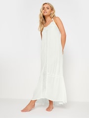 PixieGirl Petite White Crochet Trim Halter Maxi Dress - Image 2 of 5