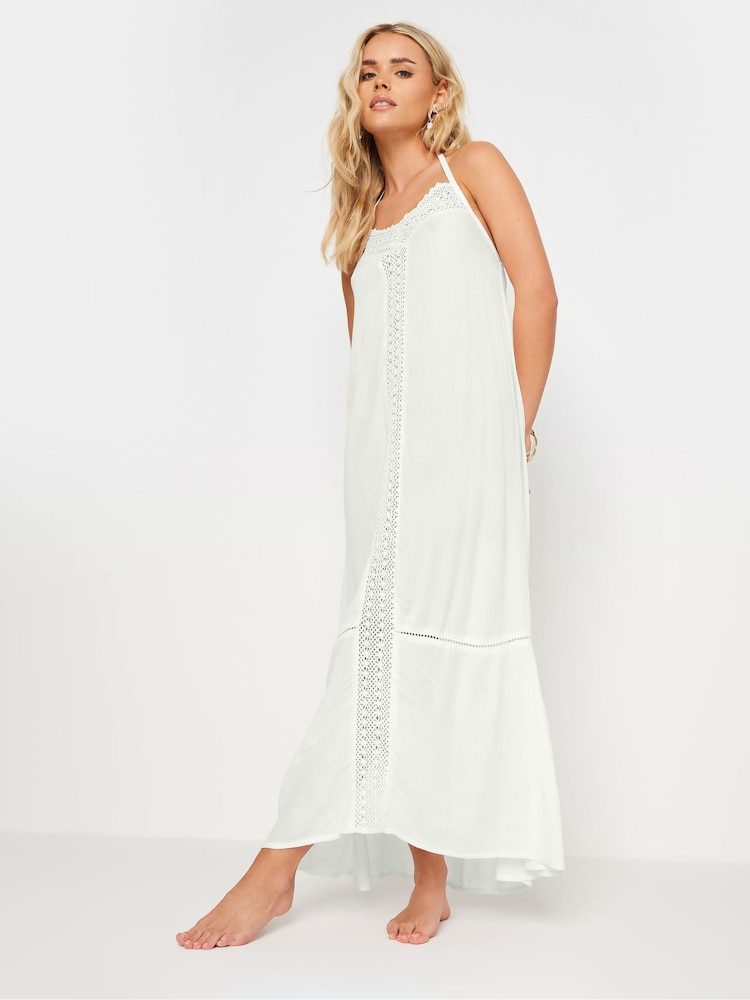 PixieGirl Petite White Crochet Trim Halter Maxi Dress - Image 2 of 5