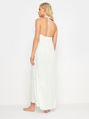 PixieGirl Petite White Crochet Trim Halter Maxi Dress - Image 3 of 5