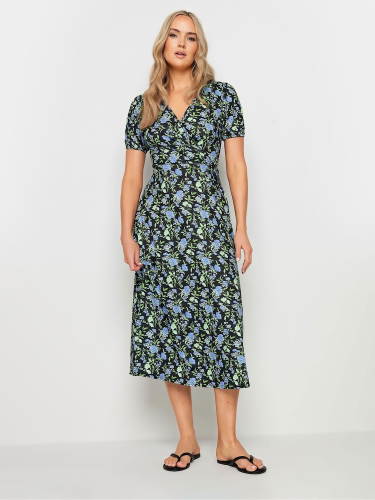 Long Tall Sally Black Floral Wrap Midi Dress - Image 1 of 5