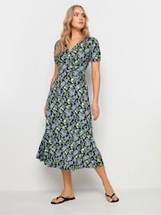 Long Tall Sally Black Floral Wrap Midi Dress - Image 2 of 5
