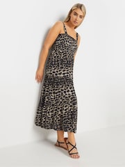 M&Co Natural Animal Print Shirred Waist Strap Dress - Image 1 of 5