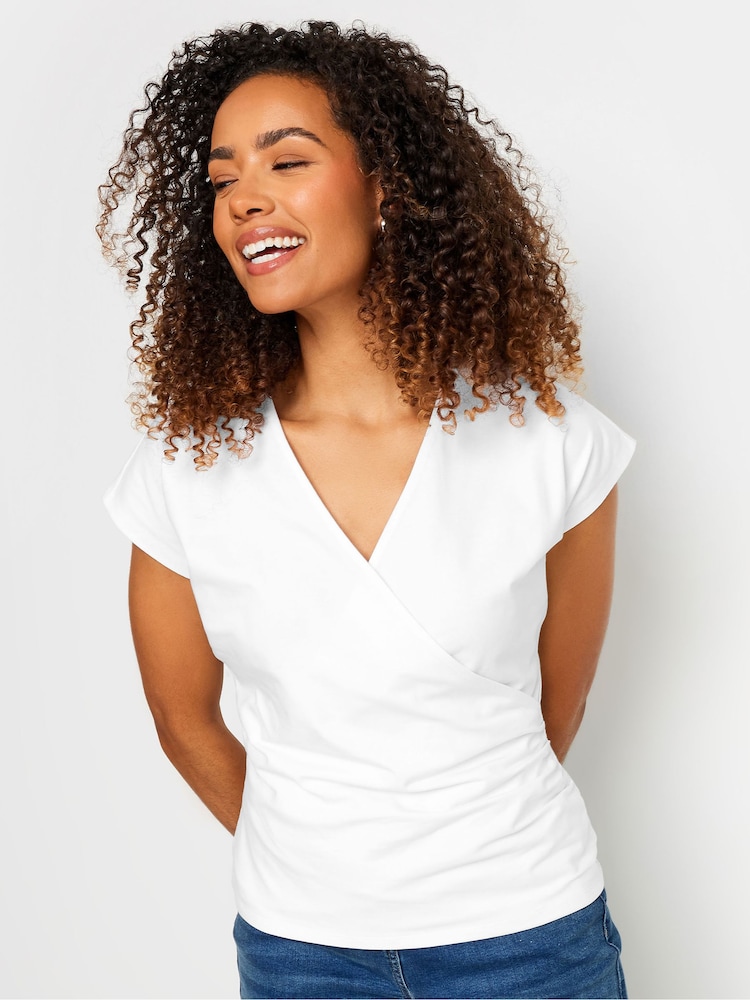 M&Co White Grown On Sleeve Wrap Top - Image 1 of 5 M&Co White Grown On Sleeve Wrap Top - Image 1 of 5