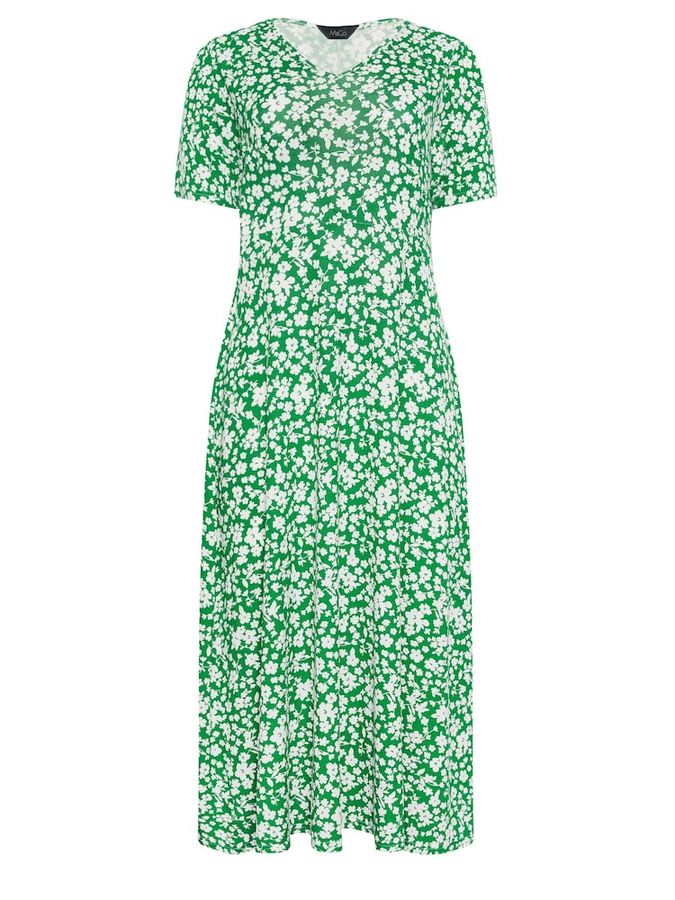 M&Co Green Ditsy Print V-Neck Short Sleeve Dress - Image 6 of 6
