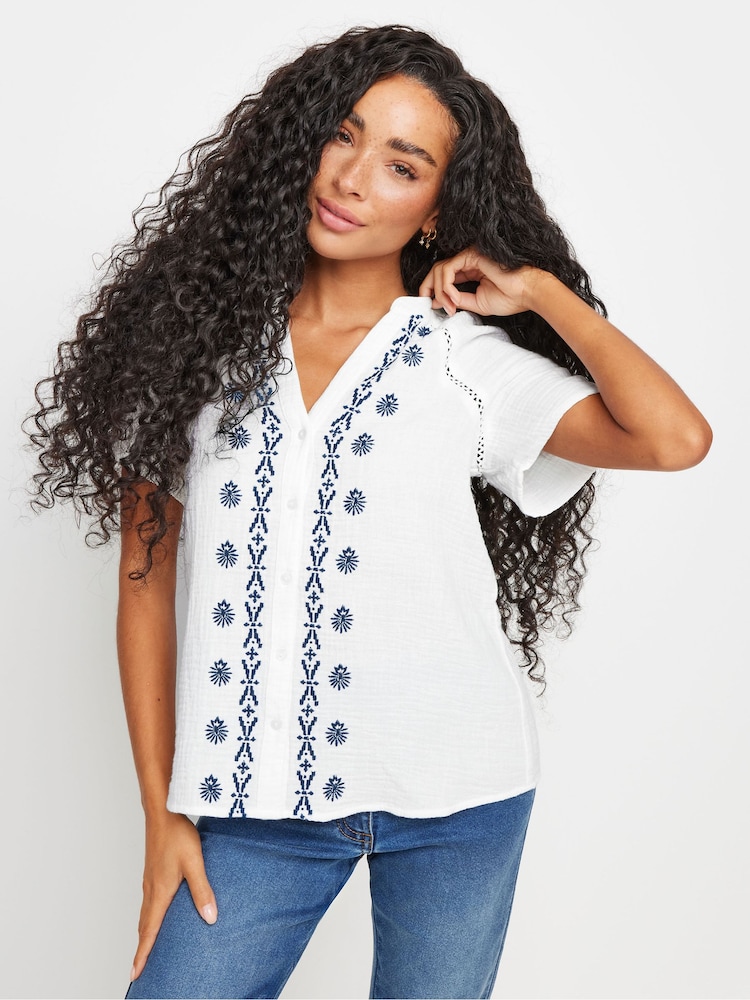 M&Co Blue Petite 100% Cotton V-Neck Top - Image 1 of 5