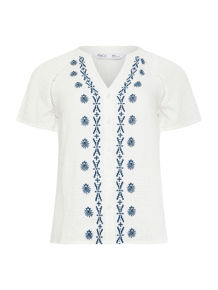 M&Co Blue Petite 100% Cotton V-Neck Top - Image 5 of 5