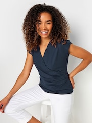 M&Co Blue Grown On Sleeve Wrap Top - Image 1 of 5