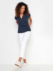 M&Co Blue Grown On Sleeve Wrap Top - Image 2 of 5