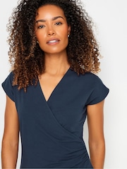 M&Co Blue Grown On Sleeve Wrap Top - Image 4 of 5