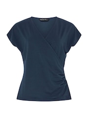 M&Co Blue Grown On Sleeve Wrap Top - Image 5 of 5