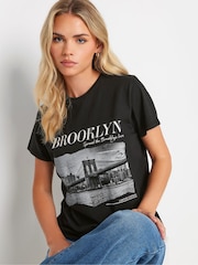 PixieGirl Petite Black 'Brooklyn' Slogan ed 100% Cotton T-Shirt - Image 4 of 5