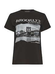 PixieGirl Petite Black 'Brooklyn' Slogan ed 100% Cotton T-Shirt - Image 5 of 5