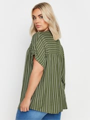 Yours Curve Green Stripe Notchneck Blouse - Image 3 of 5