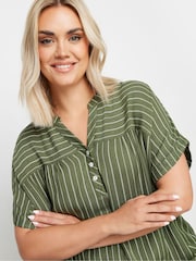 Yours Curve Green Stripe Notchneck Blouse - Image 4 of 5