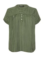 Yours Curve Green Stripe Notchneck Blouse - Image 5 of 5