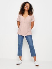 M&Co Pink 100% Cotton Henley Top - Image 1 of 5