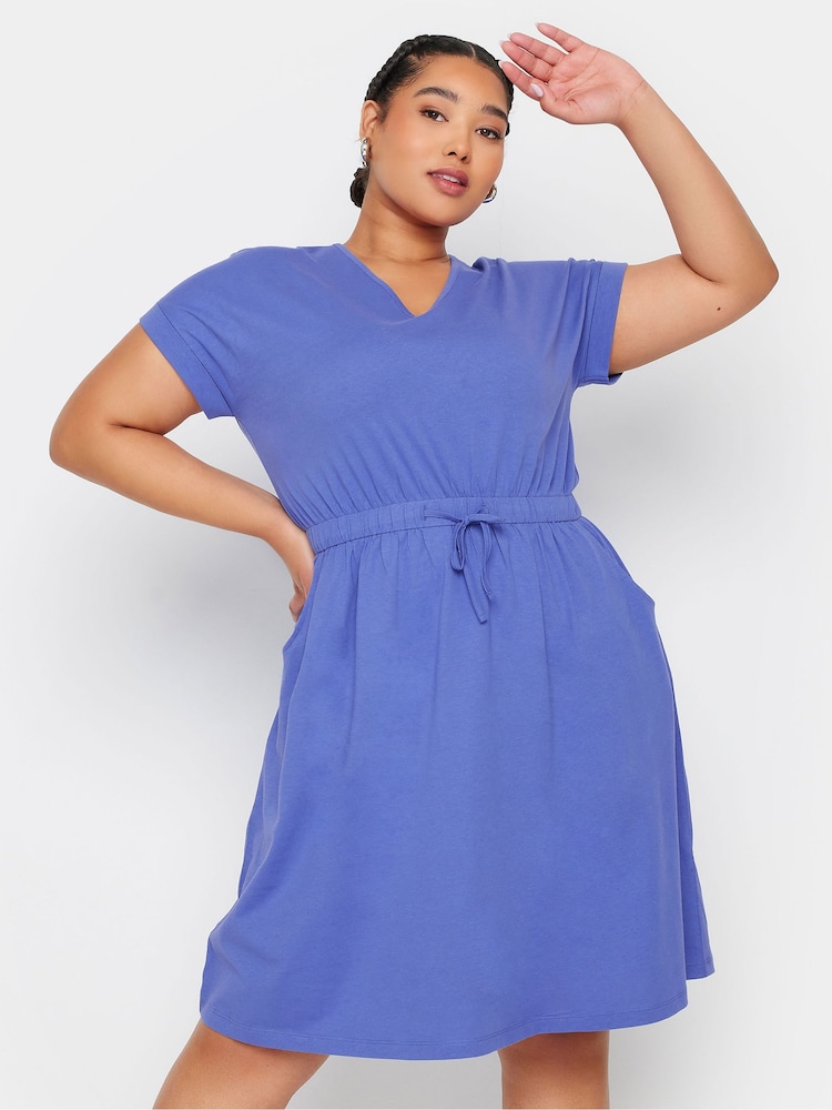 Yours Curve Purple 100% Cotton T-Shirt Drawcord Dress - Image 1 of 5