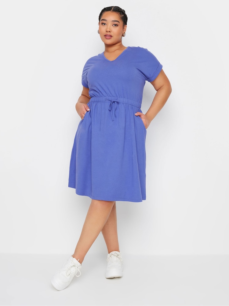Yours Curve Purple 100% Cotton T-Shirt Drawcord Dress - Image 2 of 5