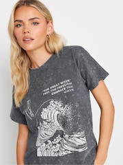PixieGirl Petite Grey The Great Wave Slogan Ed 100% Cotton T-Shirt - Image 4 of 5