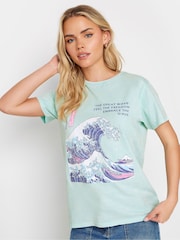 أزرق - تيشرت من القطن 100% بشعار The Great Wave من PixieGirl Petite - Image 1 of 5