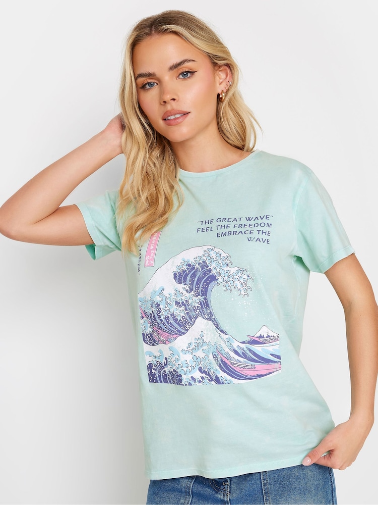أزرق - تيشرت من القطن 100% بشعار The Great Wave من PixieGirl Petite - Image 1 of 5