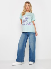 أزرق - تيشرت من القطن 100% بشعار The Great Wave من PixieGirl Petite - Image 2 of 5