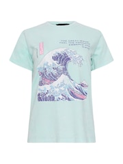 أزرق - تيشرت من القطن 100% بشعار The Great Wave من PixieGirl Petite - Image 5 of 5